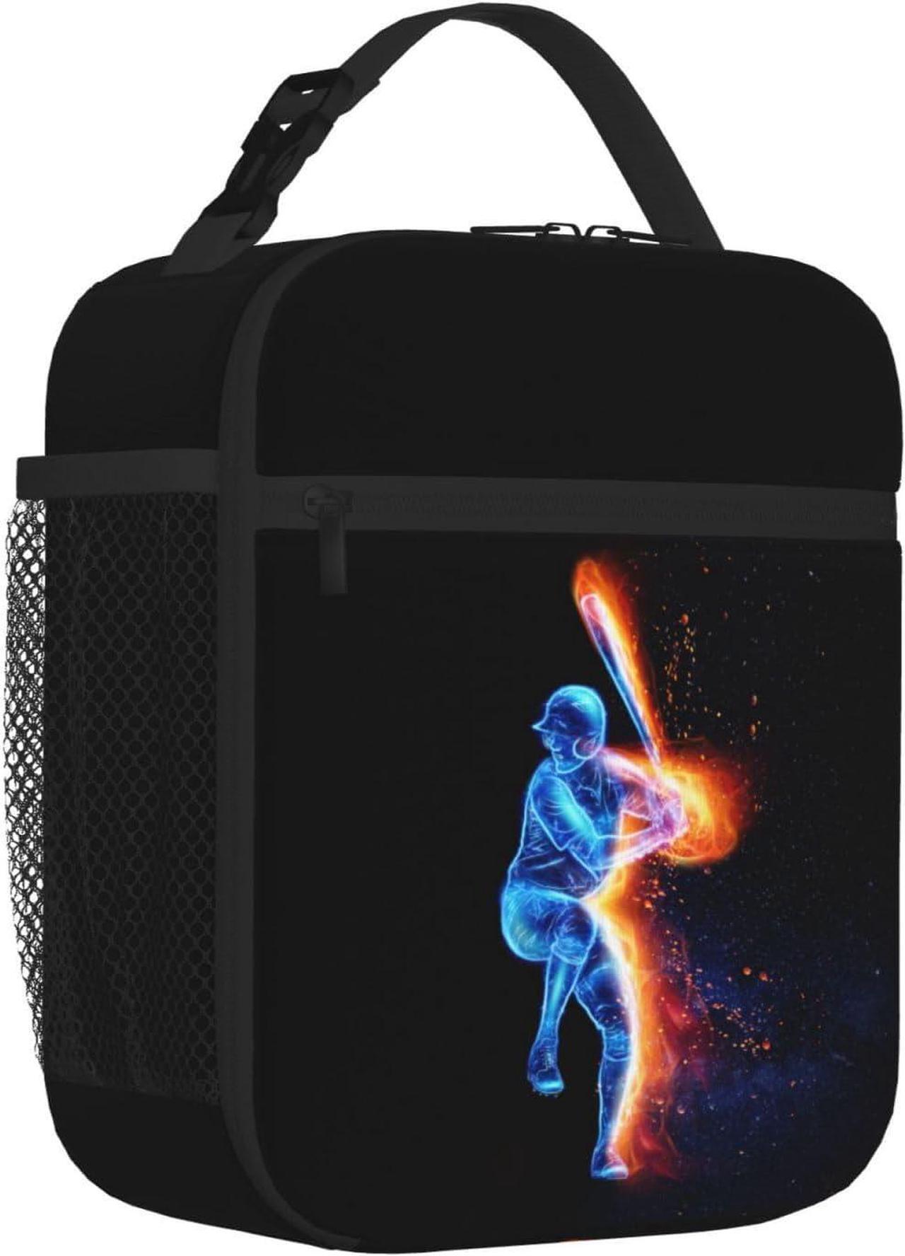 Alt view image 2 of 7 - Boys Insulated Lunch Box with a Blue Baseball Player Pattern Print, Sports-themed Lunch Bags with Water Bottle Holder for Adults Kids Teens, Reusable Portable Tote Meal Bags Gifts for Son Daughter