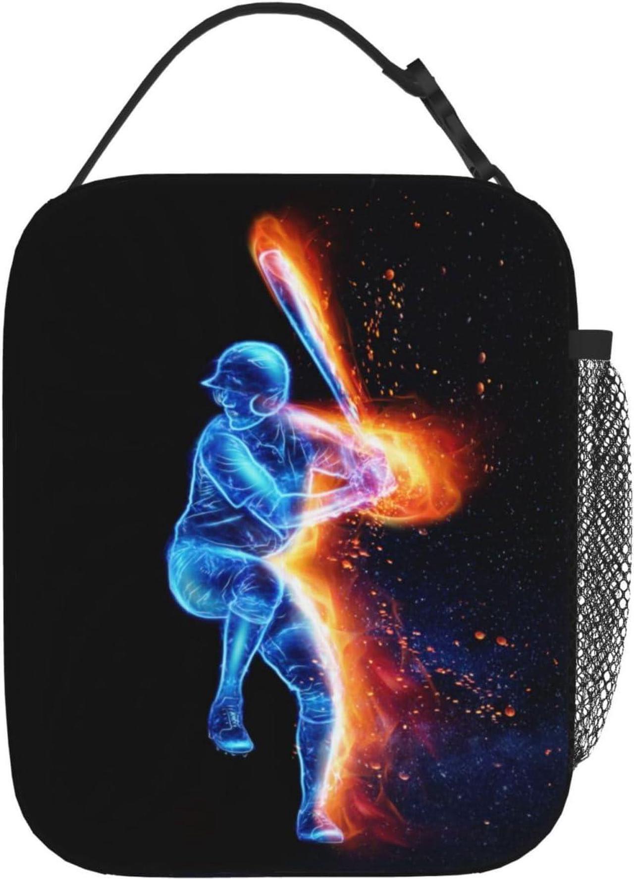 Alt view image 3 of 7 - Boys Insulated Lunch Box with a Blue Baseball Player Pattern Print, Sports-themed Lunch Bags with Water Bottle Holder for Adults Kids Teens, Reusable Portable Tote Meal Bags Gifts for Son Daughter