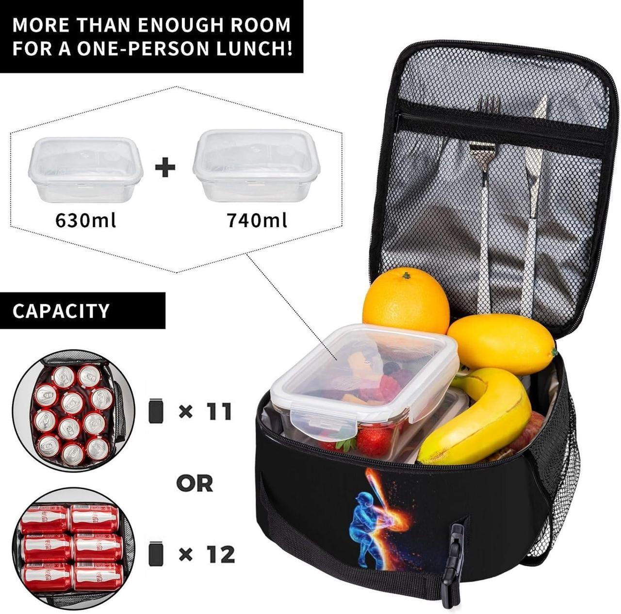 Alt view image 4 of 7 - Boys Insulated Lunch Box with a Blue Baseball Player Pattern Print, Sports-themed Lunch Bags with Water Bottle Holder for Adults Kids Teens, Reusable Portable Tote Meal Bags Gifts for Son Daughter