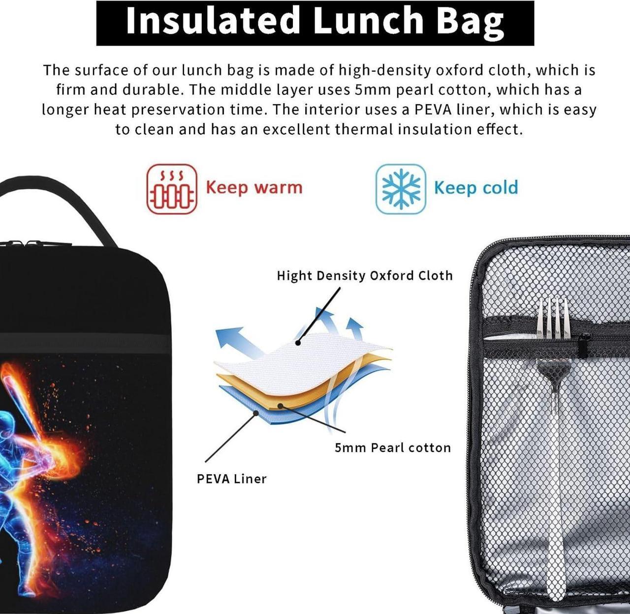 Alt view image 5 of 7 - Boys Insulated Lunch Box with a Blue Baseball Player Pattern Print, Sports-themed Lunch Bags with Water Bottle Holder for Adults Kids Teens, Reusable Portable Tote Meal Bags Gifts for Son Daughter