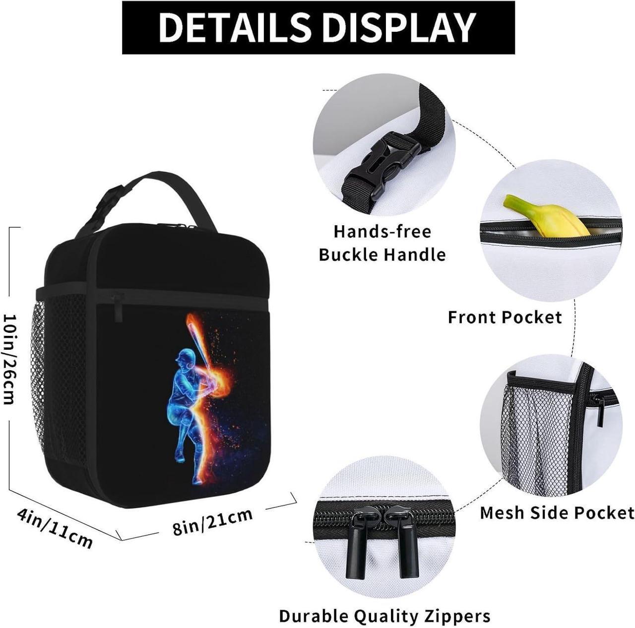 Alt view image 6 of 7 - Boys Insulated Lunch Box with a Blue Baseball Player Pattern Print, Sports-themed Lunch Bags with Water Bottle Holder for Adults Kids Teens, Reusable Portable Tote Meal Bags Gifts for Son Daughter