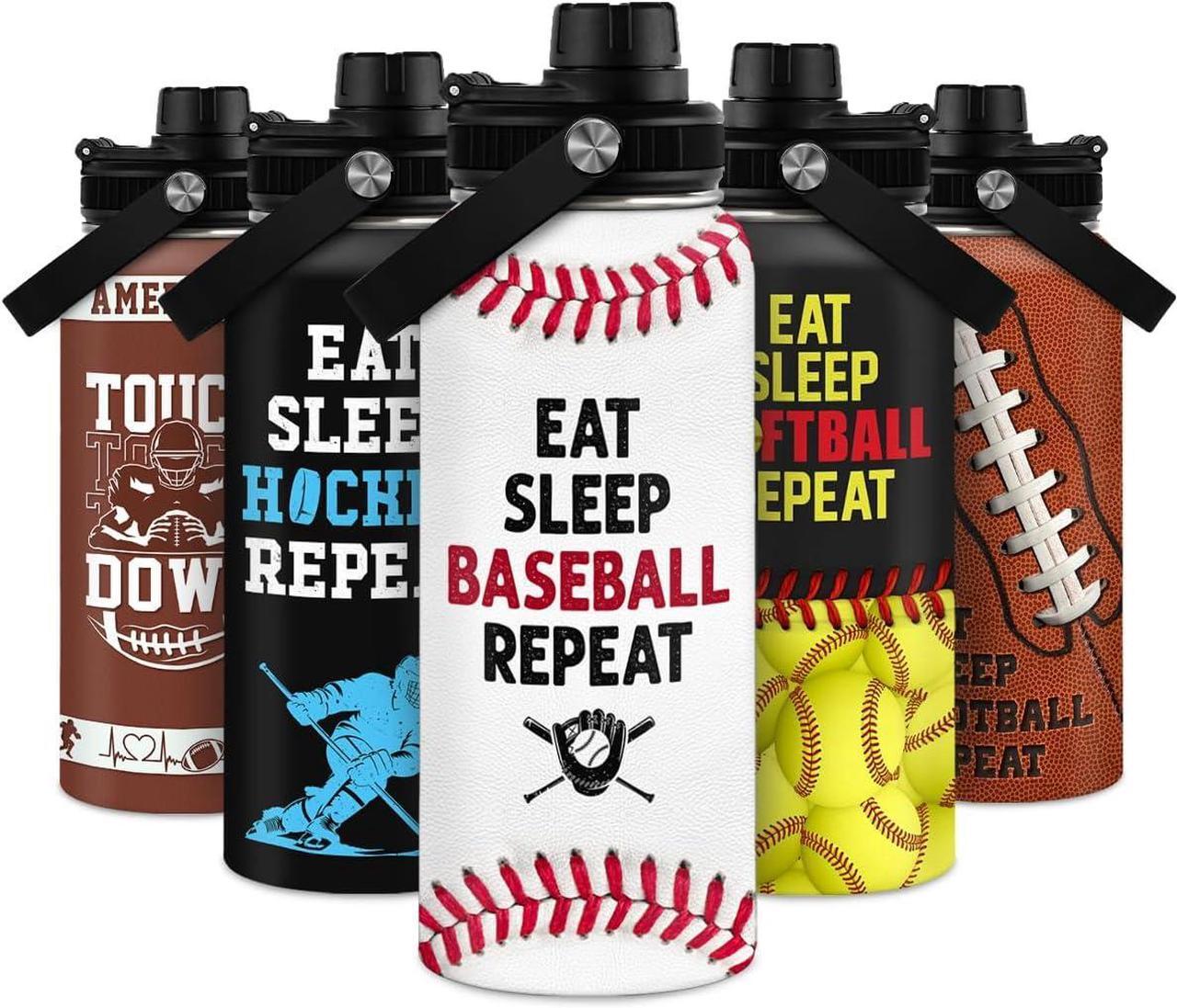 Alt view image 2 of 7 - SANDJEST Baseball Water Bottle 32 Oz - Insulated Stainless Steel Sport Bottles with Lid - Baseball Gift for Men Players Fan Coach