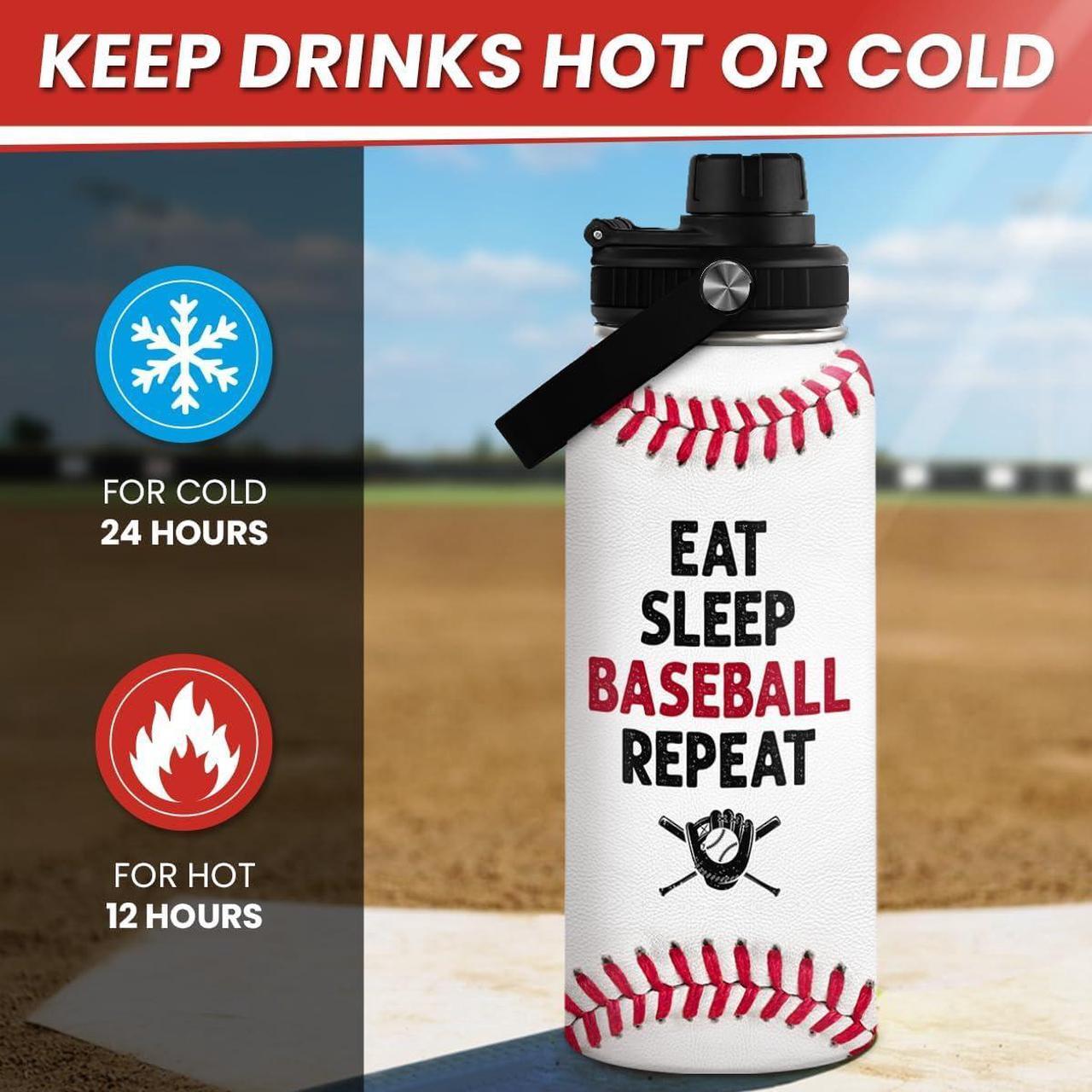 Alt view image 4 of 7 - SANDJEST Baseball Water Bottle 32 Oz - Insulated Stainless Steel Sport Bottles with Lid - Baseball Gift for Men Players Fan Coach