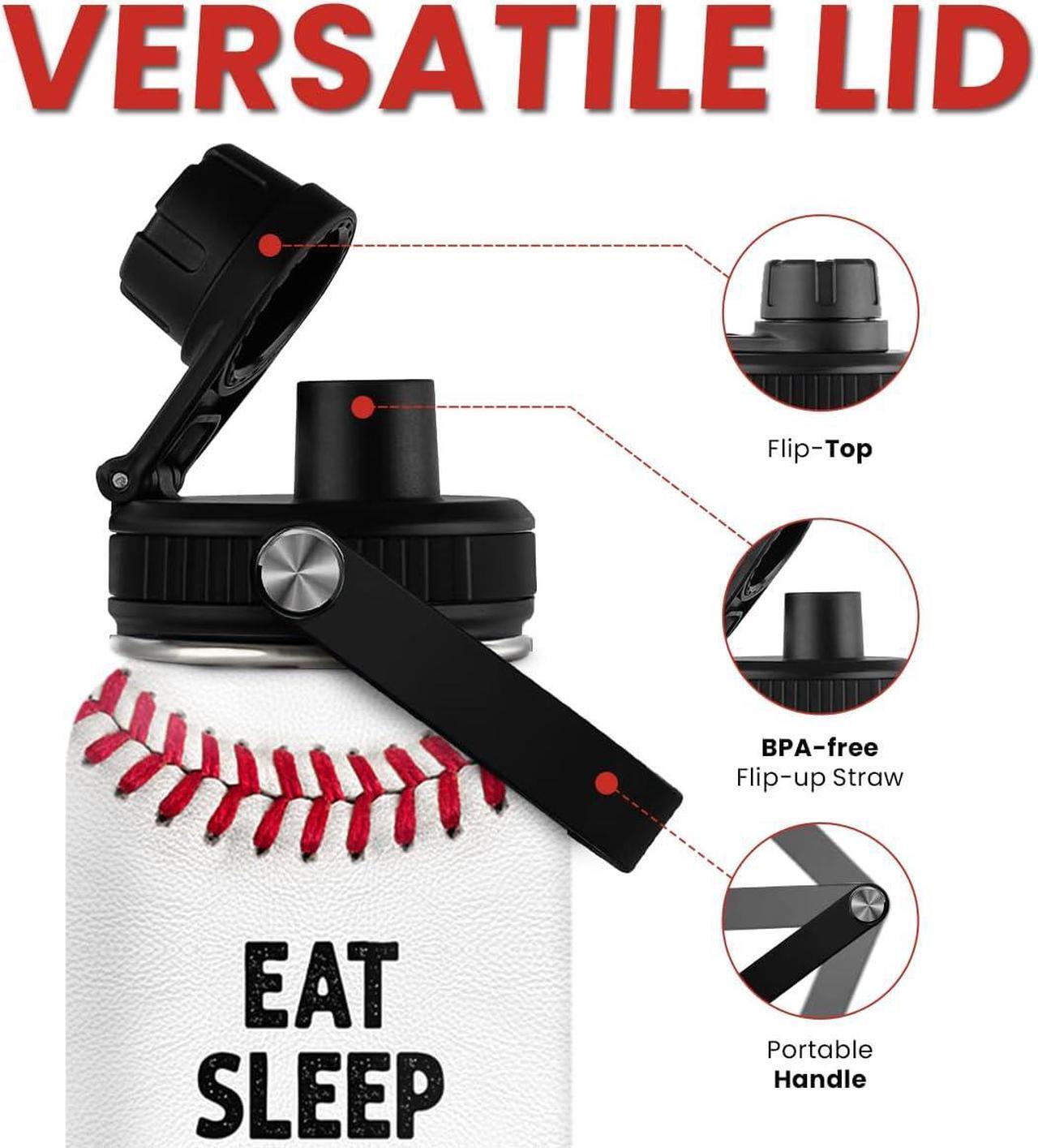 Alt view image 5 of 7 - SANDJEST Baseball Water Bottle 32 Oz - Insulated Stainless Steel Sport Bottles with Lid - Baseball Gift for Men Players Fan Coach