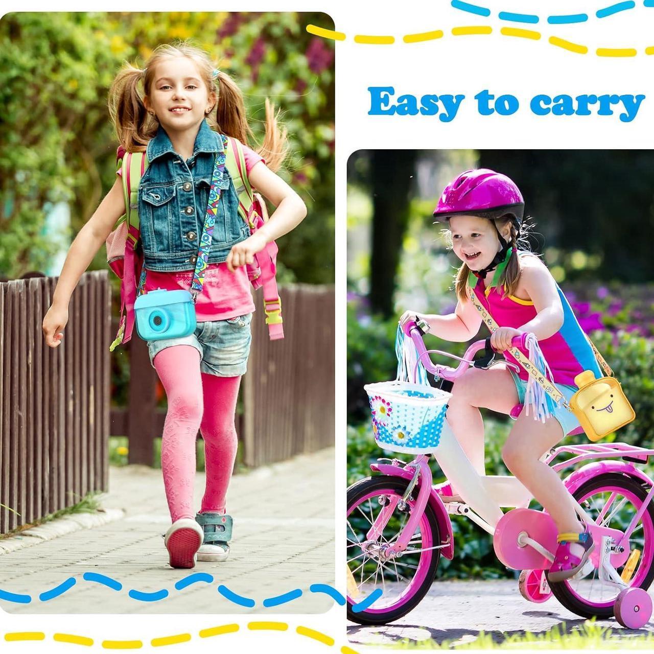 Alt view image 4 of 6 - Queekay 6 Pcs Water Bottles with Straws for Kids Watermelon Adjustable Strap Leakproof Plastic Watermelon Ice Cream Camera Bread Biscuits Shaped Water Bottle for School Travel
