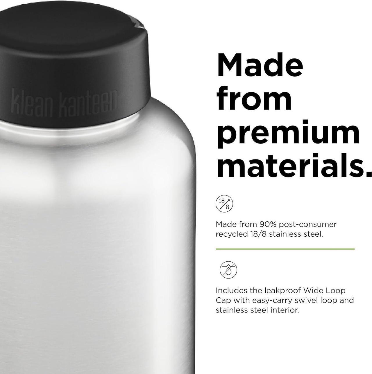 Alt view image 5 of 7 - Klean Kanteen Wide Mouth Single Wall Stainless Steel Water Bottle (w/Wide Loop Cap) - 64oz - Brushed Stainless