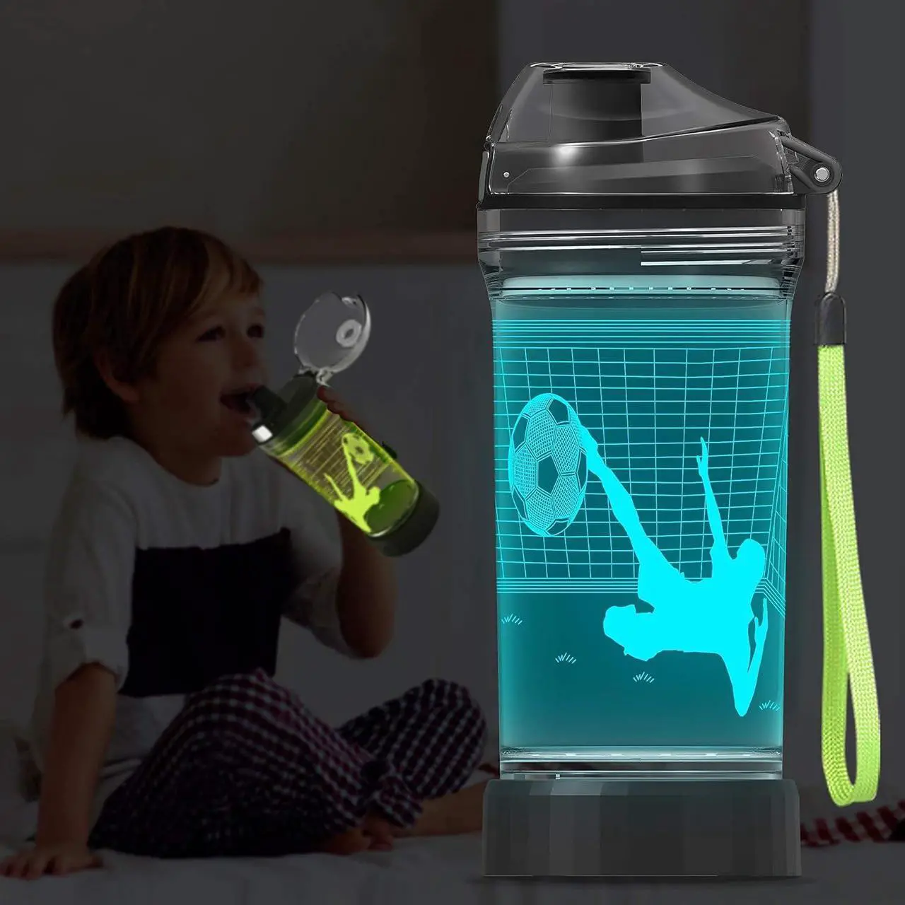Alt view image 3 of 7 - YuanDian Soccer Gifts, Light Up Kids Water Bottle with 3D Soccer Illusion Lamp- 14 OZ Tritan BPA Free - Cool Drinking Cups Gift for School Kids Boy Child Sport Soccer Lovers