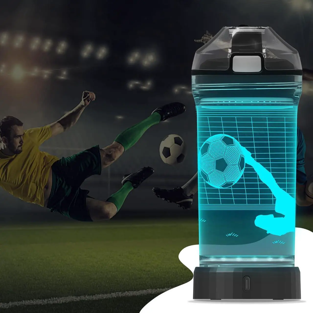 Alt view image 4 of 7 - YuanDian Soccer Gifts, Light Up Kids Water Bottle with 3D Soccer Illusion Lamp- 14 OZ Tritan BPA Free - Cool Drinking Cups Gift for School Kids Boy Child Sport Soccer Lovers