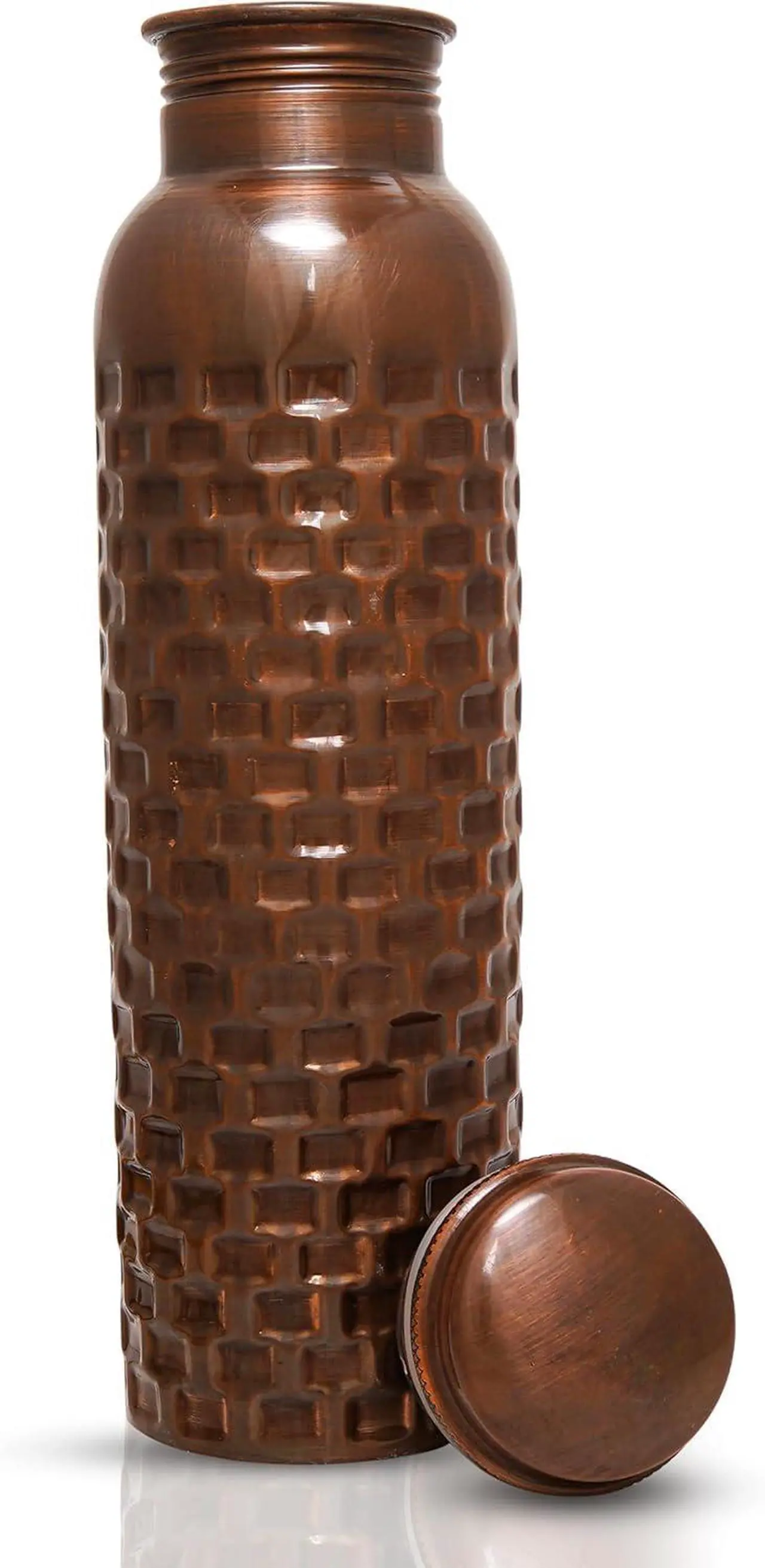 Alt view image 3 of 7 - Craft Trade Diamond Copper Bottle with Lid and Carry Bag for Drinking Water BPA Free Leak Proof Boosts Immunity, Supports Digestive, Ayurveda Inspired 34oz - 1 Litre Black