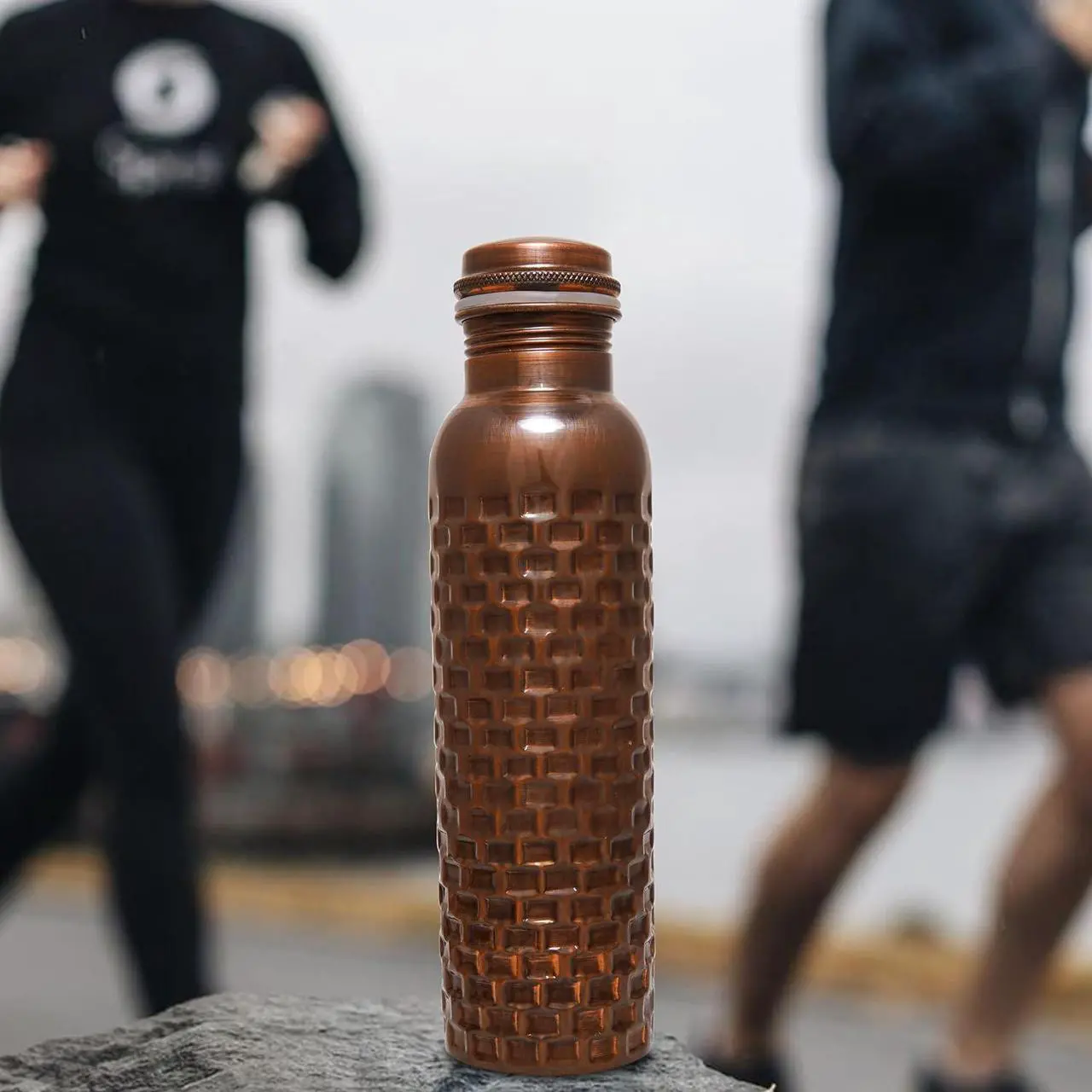 Alt view image 6 of 7 - Craft Trade Diamond Copper Bottle with Lid and Carry Bag for Drinking Water BPA Free Leak Proof Boosts Immunity, Supports Digestive, Ayurveda Inspired 34oz - 1 Litre Black