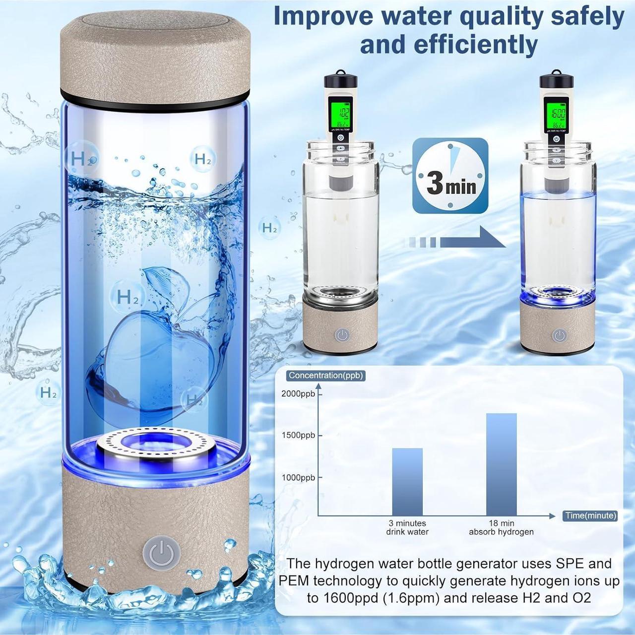 Alt view image 2 of 7 - 2025 New Hydrogen Water Generator Bottles, Portable Hydrogenated Water Bottle with SPE PEM Technology, 420ml Hydrogen Water Bottle Generator, Rechargeable Ionizer Machine for Home, Office, and Travel