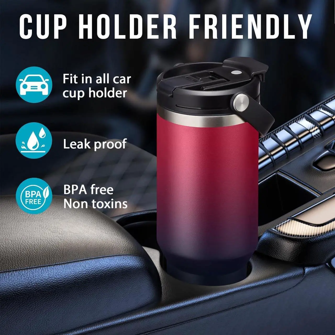 Alt view image 2 of 7 - 40 OZ Tumblers with Lid and Straw - Travel Coffee Tumbler Keep Cold-36H & Hot-12H, Wide Mouth Insulated Water Bottles for Work Sport Gym, Stainless Steel Tumbler Mug Leak Proof