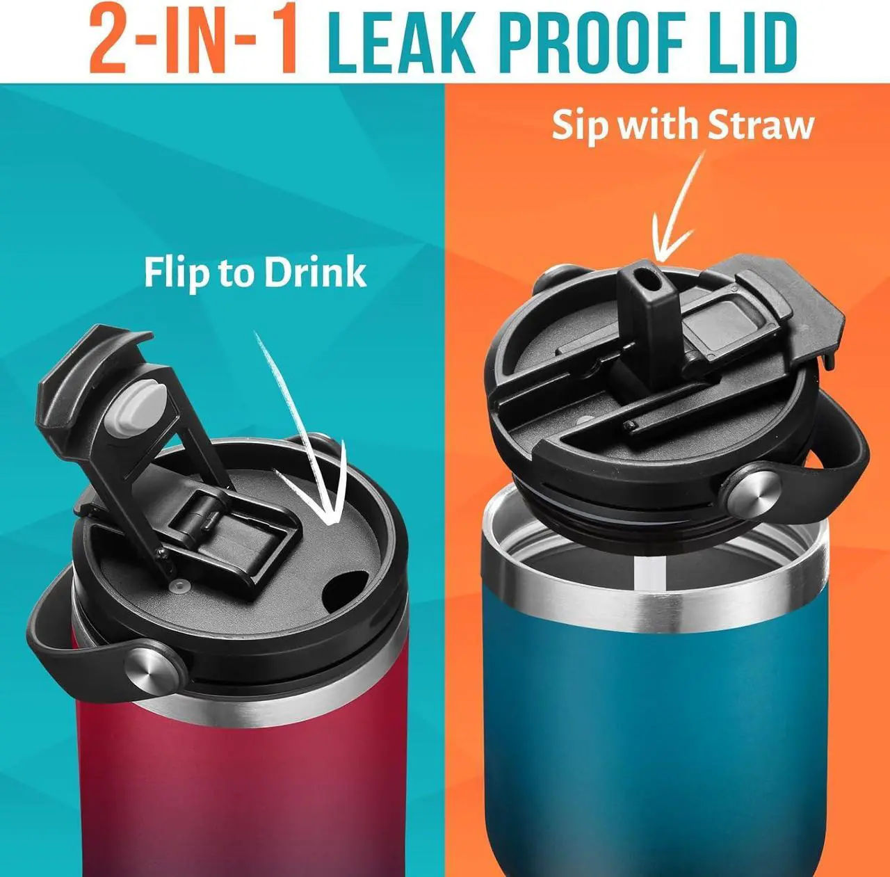 Alt view image 4 of 7 - 40 OZ Tumblers with Lid and Straw - Travel Coffee Tumbler Keep Cold-36H & Hot-12H, Wide Mouth Insulated Water Bottles for Work Sport Gym, Stainless Steel Tumbler Mug Leak Proof