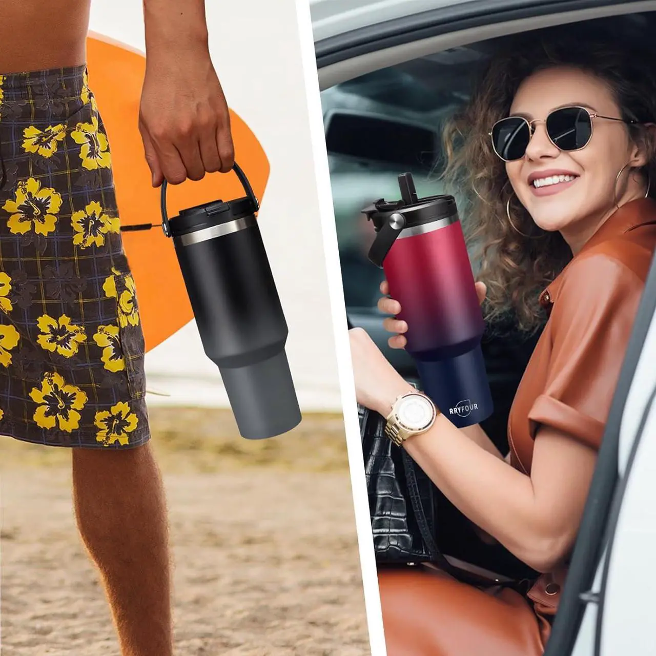 Alt view image 7 of 7 - 40 OZ Tumblers with Lid and Straw - Travel Coffee Tumbler Keep Cold-36H & Hot-12H, Wide Mouth Insulated Water Bottles for Work Sport Gym, Stainless Steel Tumbler Mug Leak Proof