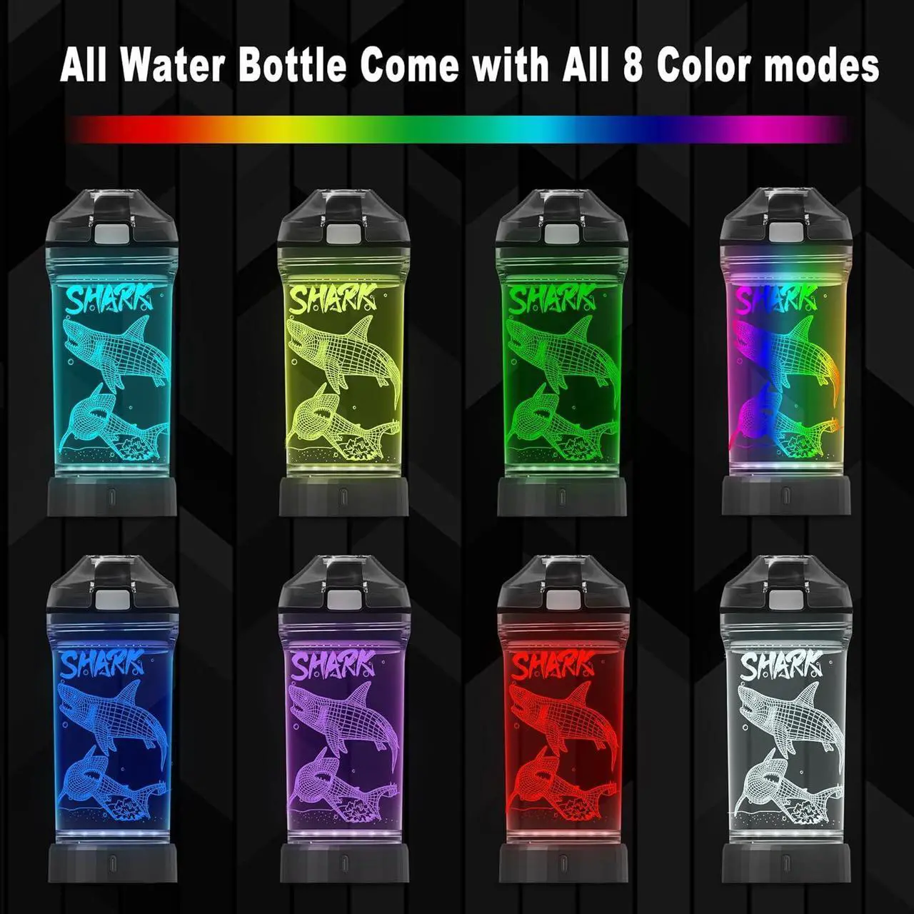 Alt view image 4 of 7 - YuanDian Shark Gifts, Light Up Kids Water Bottle with 3D Ocean Animal Shark Design- 14 OZ Tritan BPA Free - Cool Drinking Cups Gift for School Kids Baby Boy Girl Child Christmas Holiday
