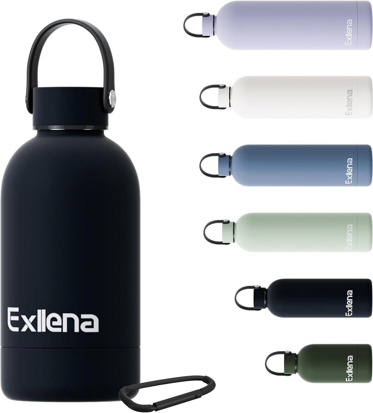 Main image of Small Water Bottles 12 oz with Handle Lid and Carabiner, Mini Insulated Water Bottle Double Wall Vacuum Leakproof for Kids/Adults (Black)
