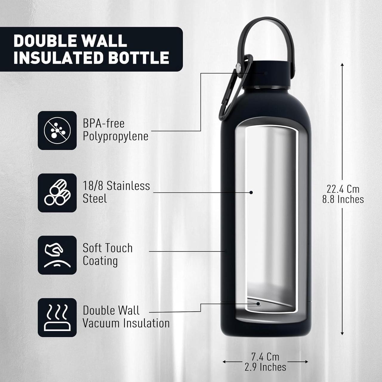 Alt view image 7 of 7 - Small Water Bottles 12 oz with Handle Lid and Carabiner, Mini Insulated Water Bottle Double Wall Vacuum Leakproof for Kids/Adults (Black)