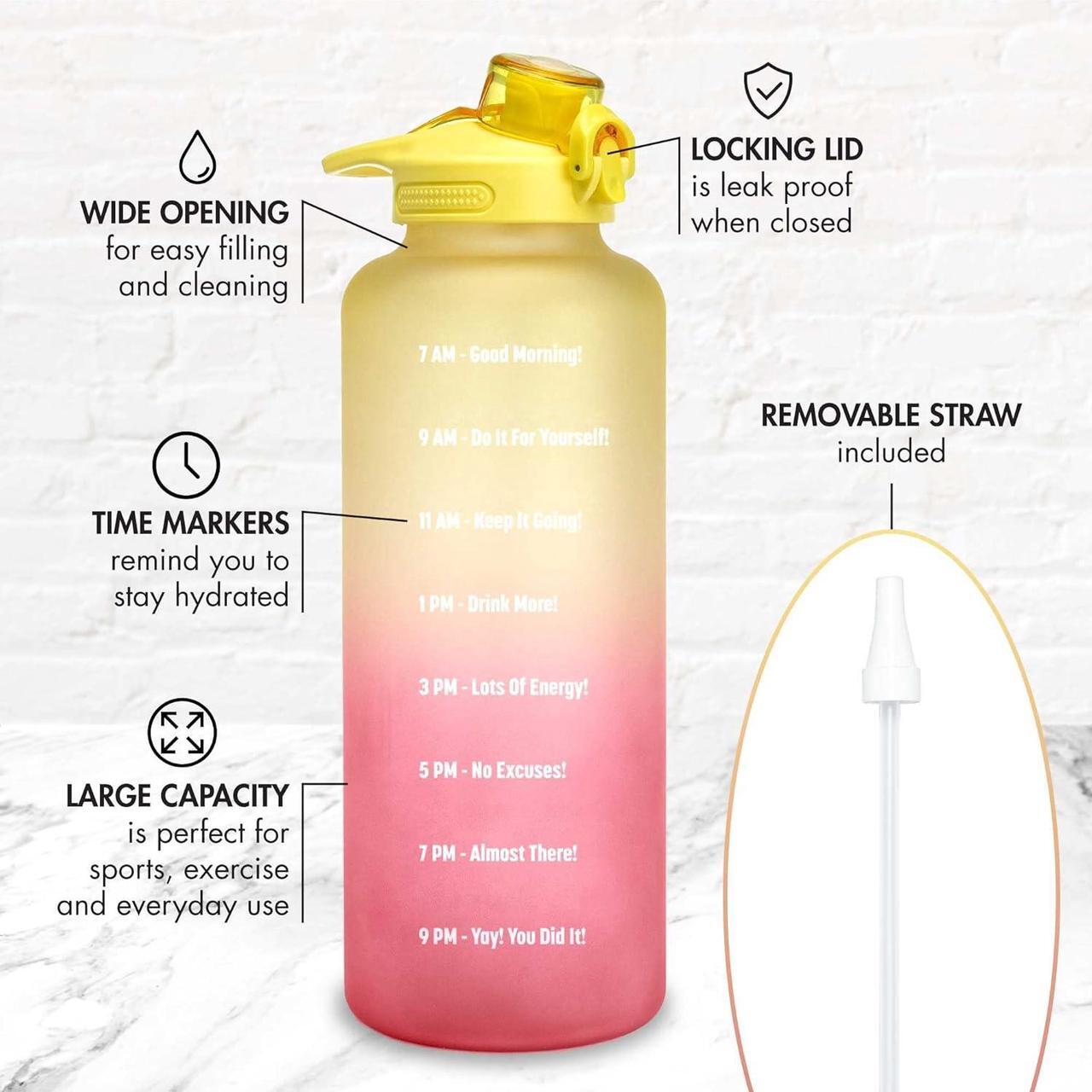 Alt view image 5 of 7 - Primula Half Gallon Motivational Time Marker & Straw-Leakproof Plastic Big 2L Water Bottle for Women Men Large Jug for Fitness Gym Outdoor Sports, 64 Ounce, Coral Ombre