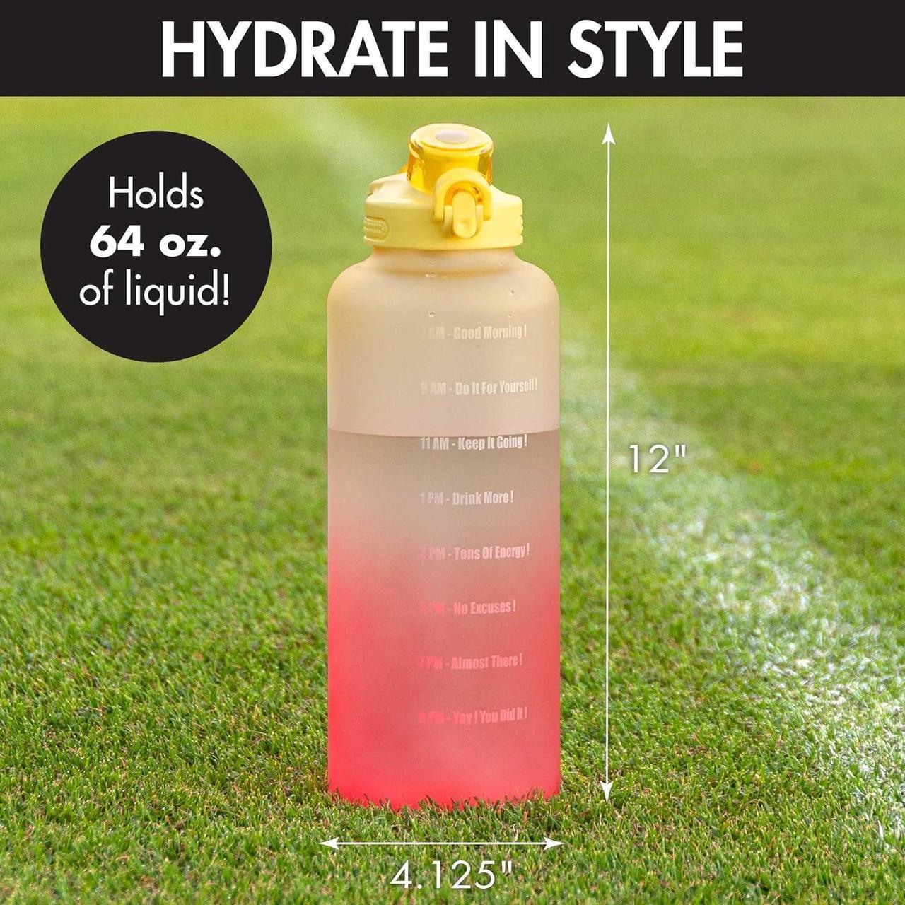Alt view image 4 of 7 - Primula Half Gallon Motivational Time Marker & Straw-Leakproof Plastic Big 2L Water Bottle for Women Men Large Jug for Fitness Gym Outdoor Sports, 64 Ounce, Coral Ombre