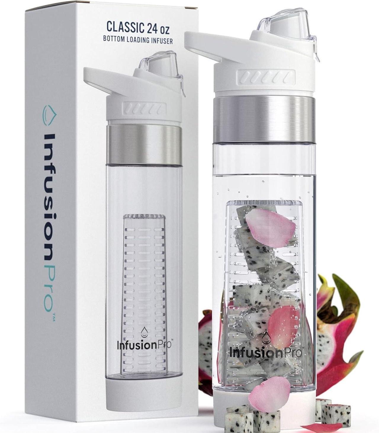 Main image of Infusion Pro 24 oz Fruit Infuser Water Bottle with Flavor Infuser and Flip Top Lid : Insulated Sleeve & Fruit Infused Water eBook : Bottom Loading Water Infuser for More Flavor : Unique Gift Idea