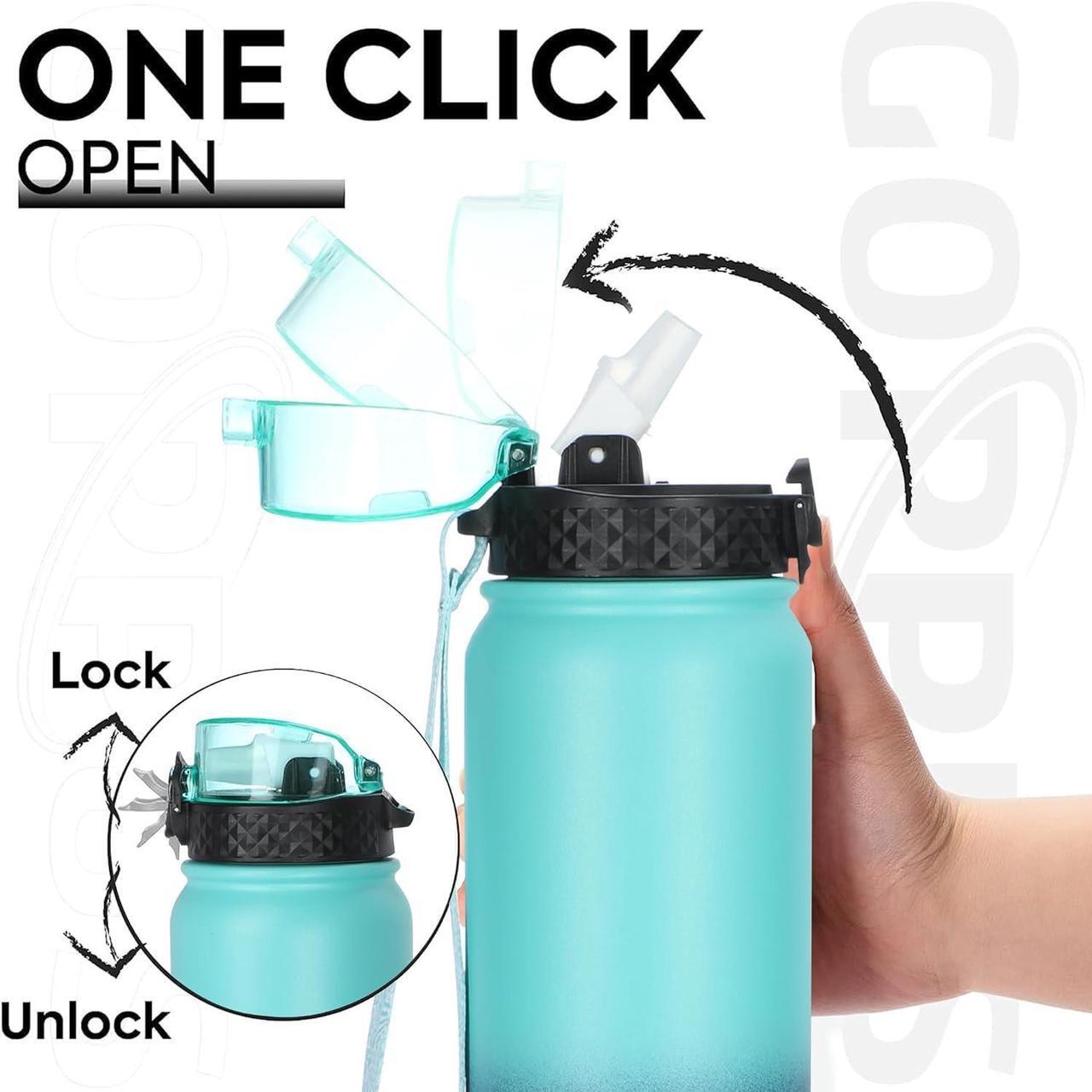 Alt view image 2 of 5 - GOPPUS 32 oz Sports Water Bottle 1 Liter Double Wall Insulated Stainless Steel Water Bottles with Straw Lid Reusable Leak proof Metal water bottles with Strap Handle(Blue Navy 1 lid)