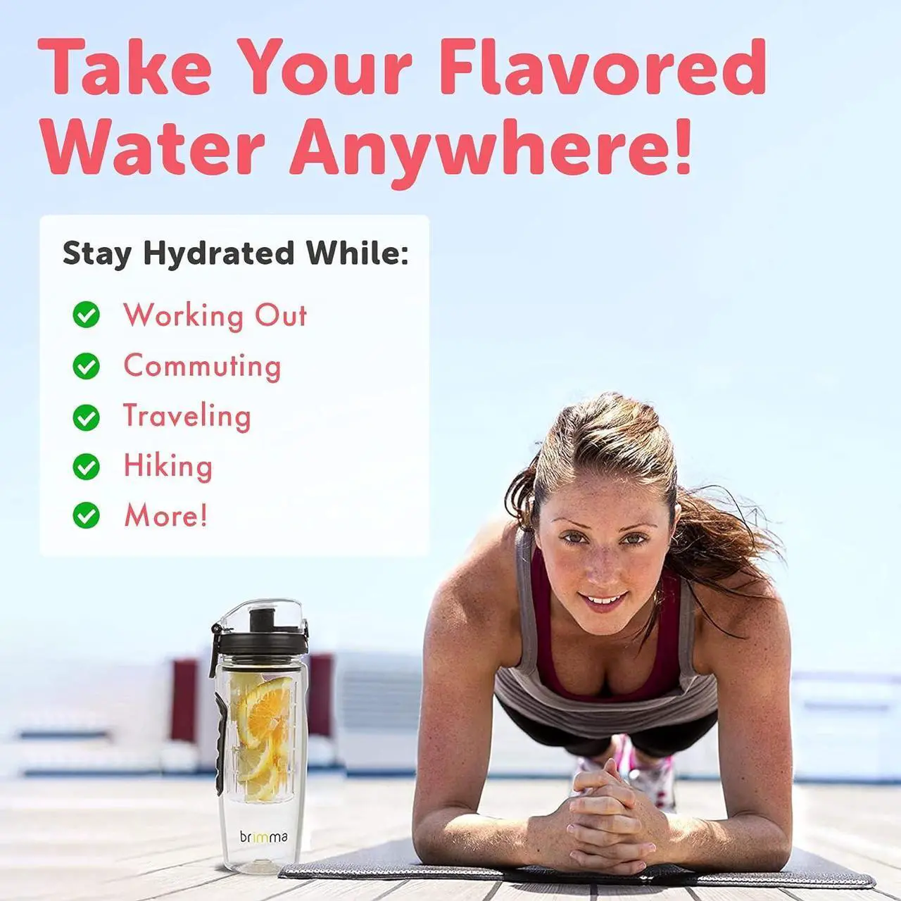 Alt view image 6 of 7 - Brimma Fruit Infuser Water Bottle - 32 oz Large, Leakproof Plastic Fruit Infusion Water Bottle for Gym, Camping, and Travel