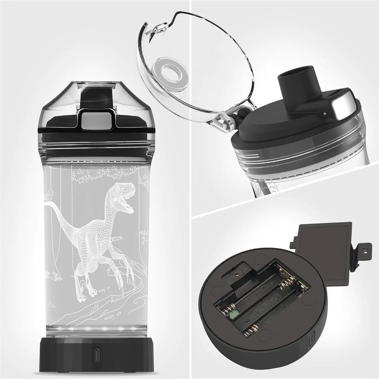 Alt view image 6 of 7 - Light Up Dinosaur Water Bottle with Color Changing Night Light- 14 OZ Tritan BPA Free - Cute Velociraptor Kids Drinking Cups Gift for School Boy Girl Child Grandson Christmas Holiday