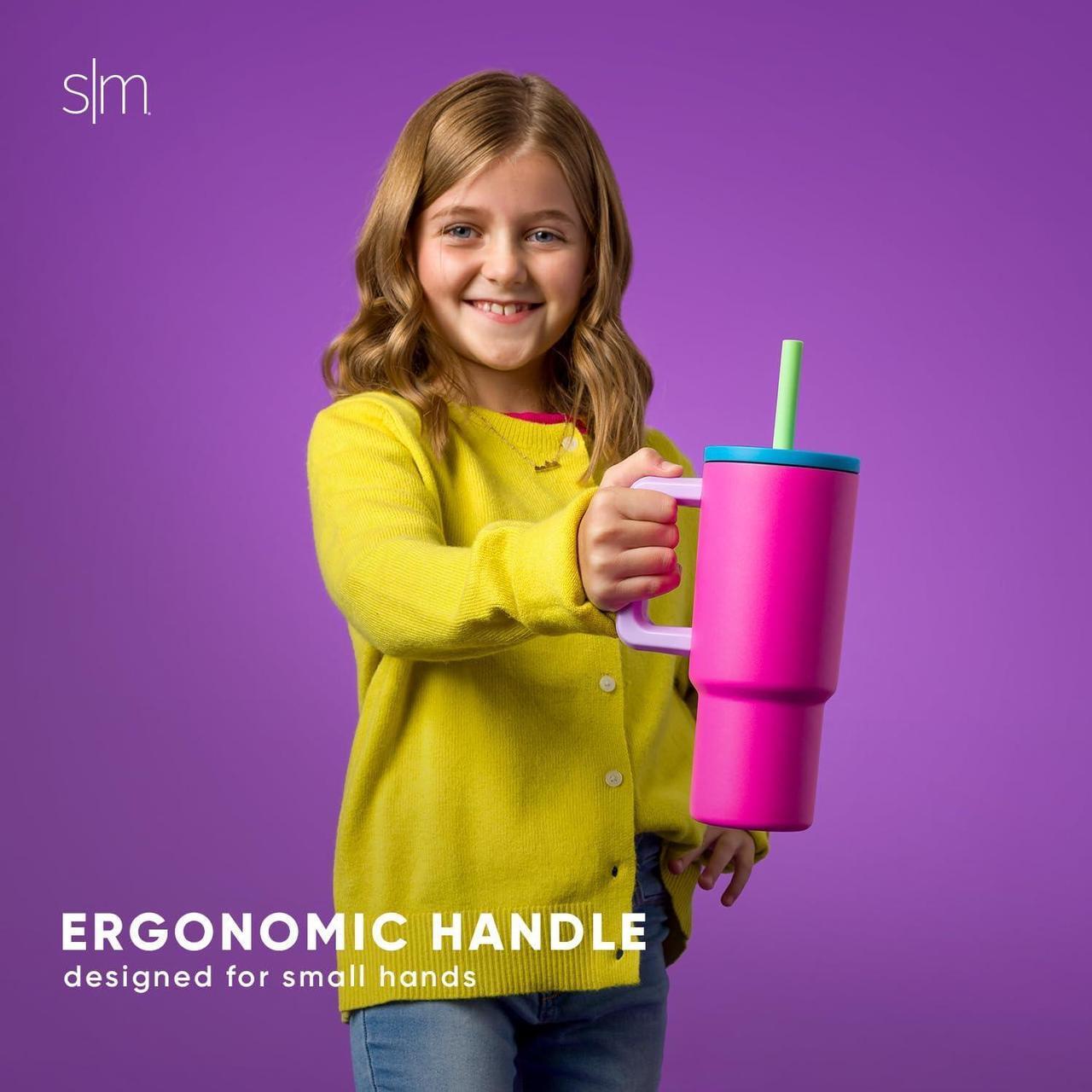 Alt view image 4 of 7 - Simple Modern Dude Perfect Kids 24 oz Tumbler with Handle and Silicone Straw Lid | Spill Proof and Leak Resistant | Reusable Stainless Steel Bottle | Gift for Kids | Trek Collection | Neon Sports