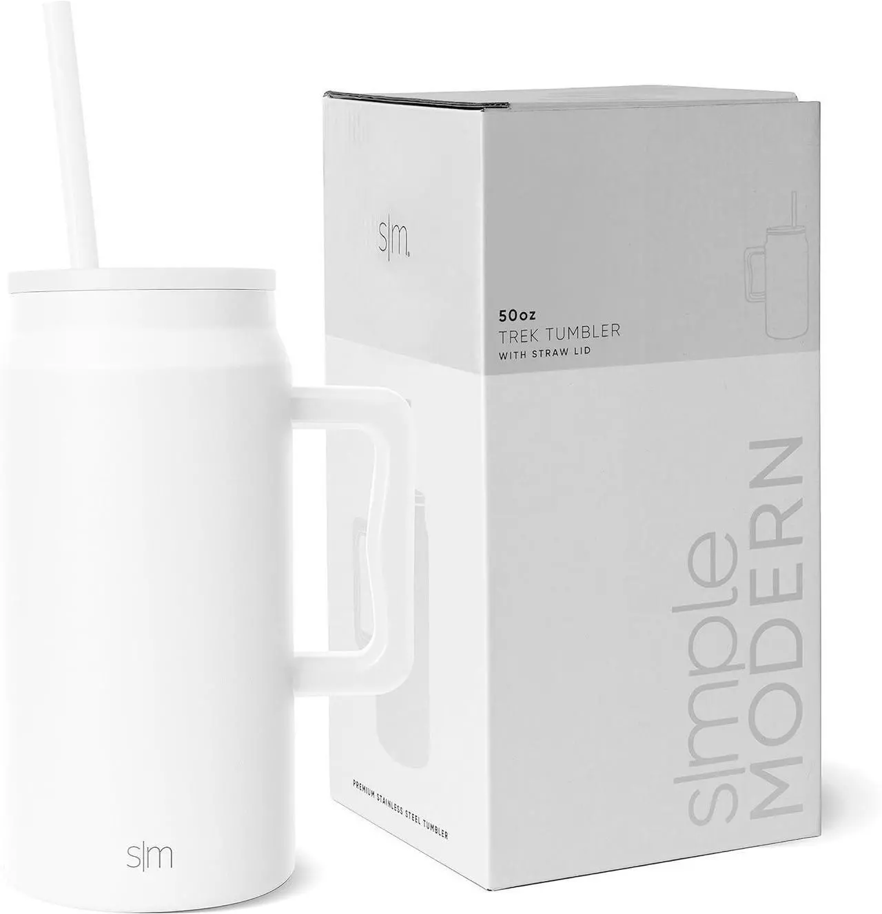 Main image of Simple Modern 50 oz Mug Tumbler with Handle and Straw Lid | Reusable Insulated Stainless Steel Large Travel Jug Water Bottle Gifts for Women Men Him Her Trek Collection 50oz Winter White