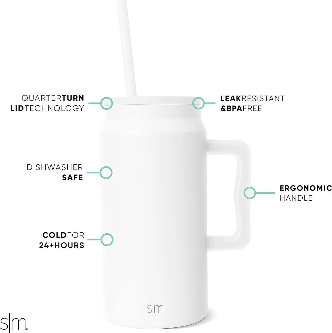 Alt view image 2 of 7 - Simple Modern 50 oz Mug Tumbler with Handle and Straw Lid | Reusable Insulated Stainless Steel Large Travel Jug Water Bottle Gifts for Women Men Him Her Trek Collection 50oz Winter White