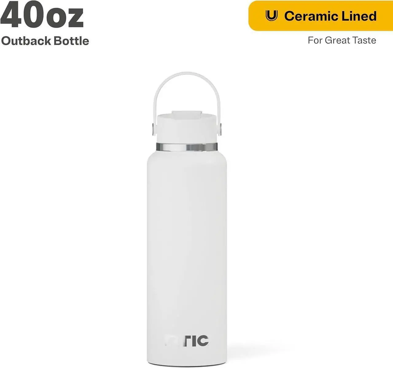 Alt view image 2 of 7 - RTIC 40oz Outback Bottle, Insulated, Stainless Steel, Metal, Double Wall Vacuum-Insulation, Ceramic Lined, Leak-Proof Lid, BPA-Free Water Flask for Hiking, Running, Sports, Outdoor, White