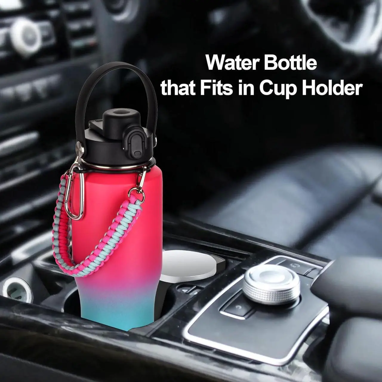 Alt view image 2 of 7 - 32 oz Insulated Water Bottle with Paracord Handles &Strap, Double Wall Metal Stainless Steel Tumbler Travel Flask with Straw Lid and Spout Lid, Fits in Any Car Cup Holders Keep Cold Hot 24 Hrs