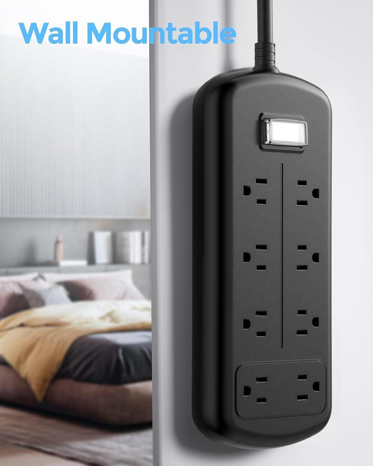 Alt view image 6 of 7 - EIGSO Outdoor Power Strip Weatherproof, IPX6 Grade Waterproof Surge Protector with 8 Wide Outlets, Anti-Electric Shock, 6 FT Heavy Duty Extension Cord for Outdoor Patio Garden, Black