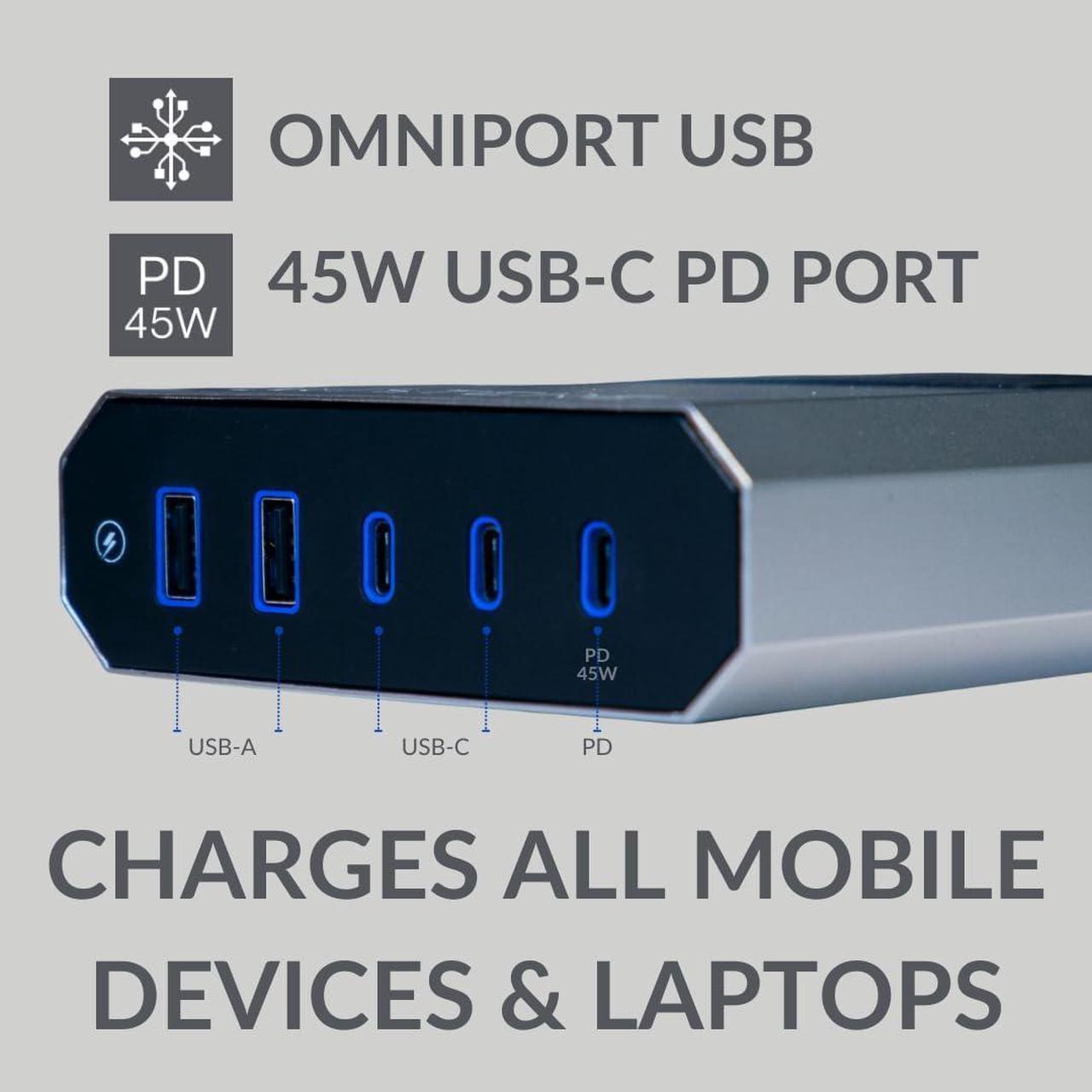 Alt view image 4 of 7 - Austere VII Series Surge Protector Power Strip, 6 Wide Outlets, 3 USB C & 2 USB A 2.4 amp Ports, 45W Power Delivery | 4000 Joules Heavy Duty, EMI/RFI Filtering, 7 Year Component Guarantee