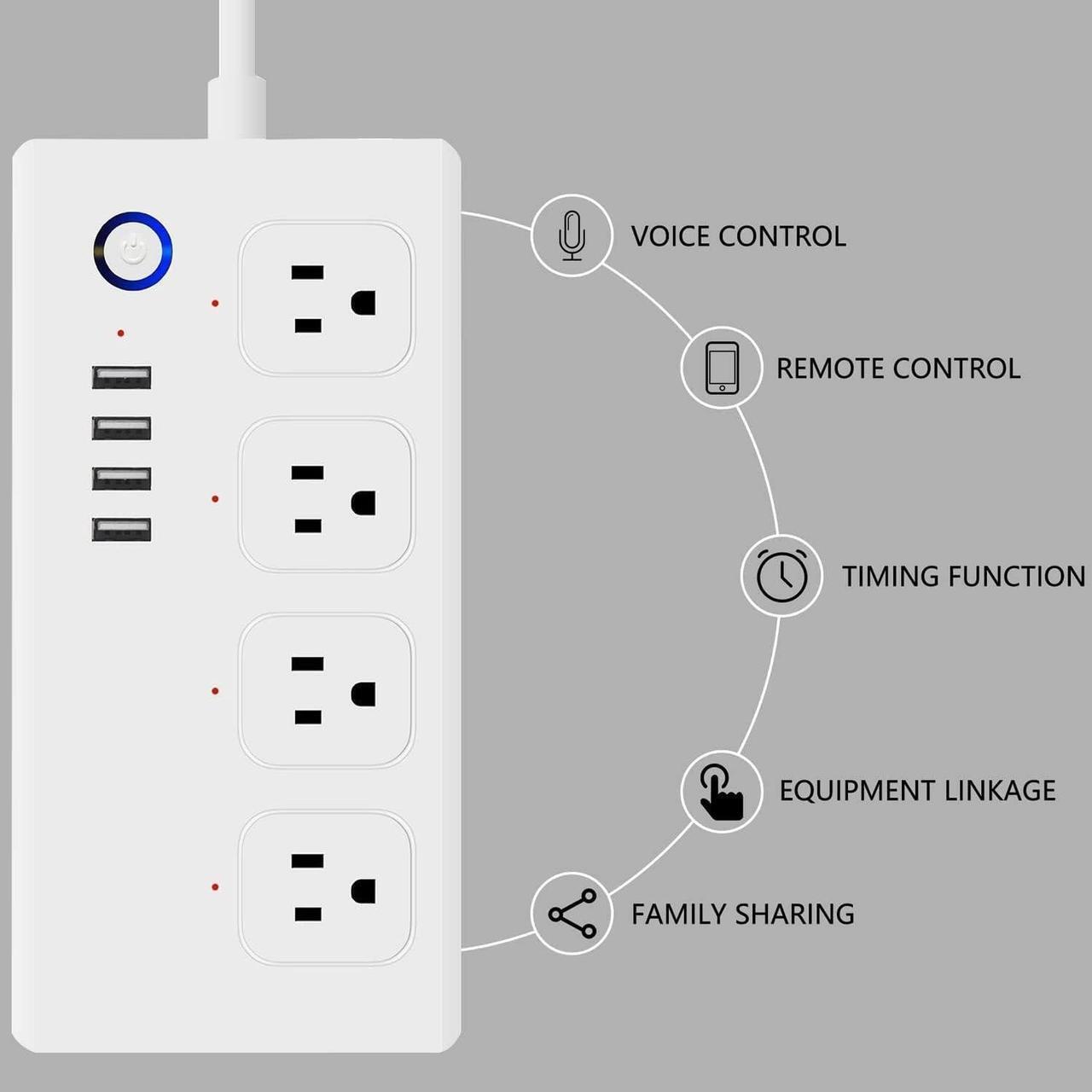 Alt view image 2 of 7 - Smart Power Strip, UseeLink WiFi Surge Protector Compatible with Alexa & Google Home, Smart Plug with 4 USB Ports & 4 AC Outlets, Voice and Remote Control & Timer Schedule, 5ft Extension Cord