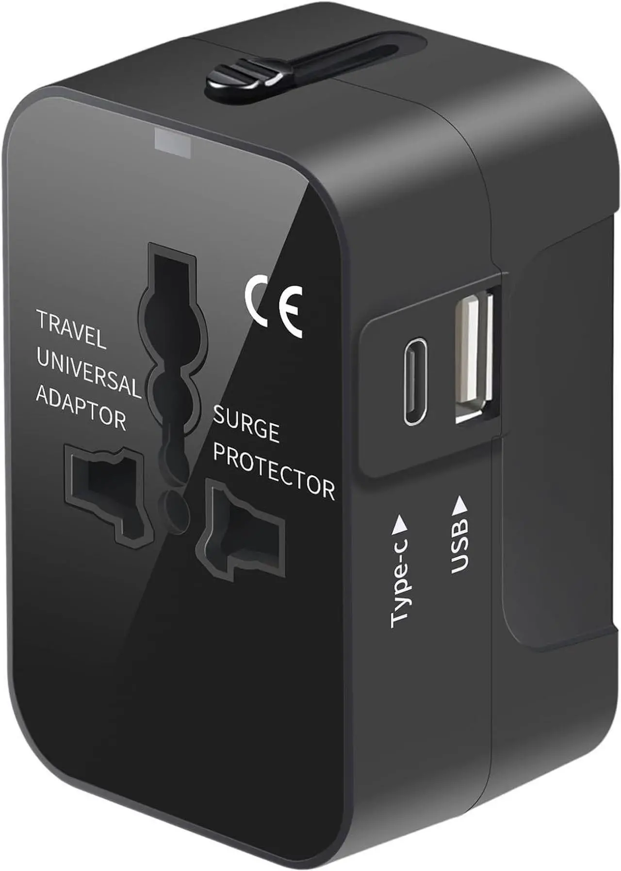 Main image of Travel Adapter, Worldwide All in One Universal Travel Adaptor AC Power Plug Adapter Wall Charger with USB-C and USB-A Charging Ports for USA EU UK AUS Black