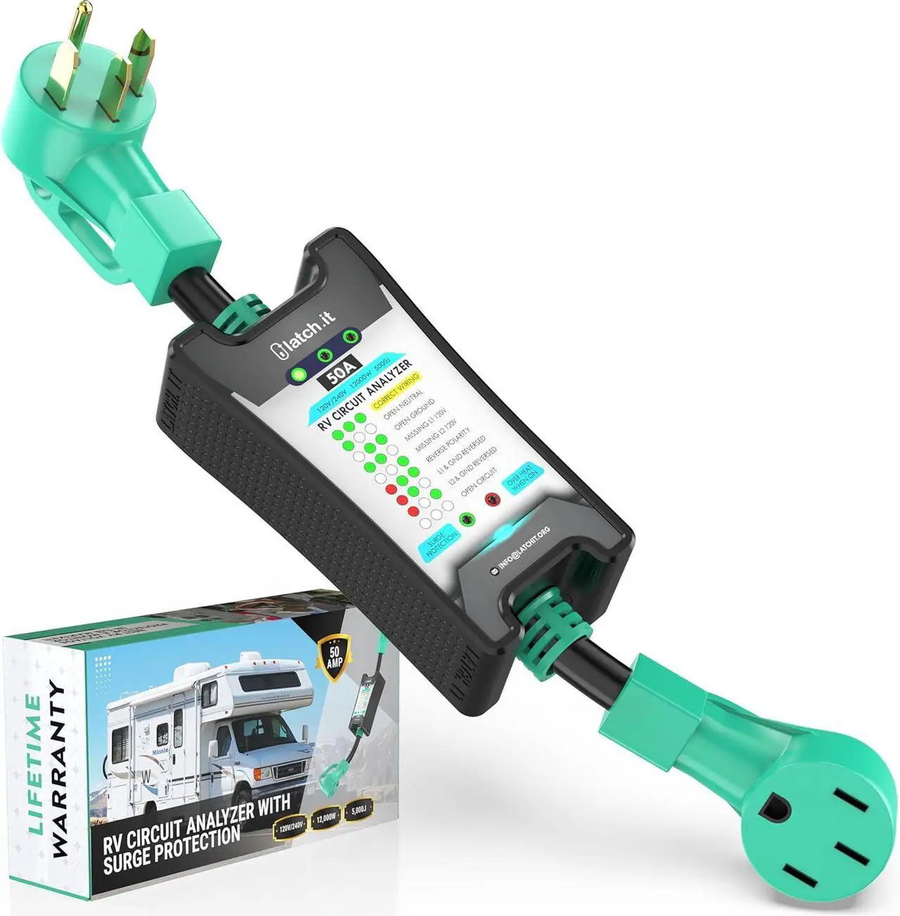 Main image of LATCH.IT 50 Amp RV Surge Protector | RV Surge Protector 50 Amp w/ 5000J Voltage Protection | RV 50 Amp Surge Protector w/Circuit Analyzer | Prevents Damage w/Our 50 Amp Surge Protector for RV!
