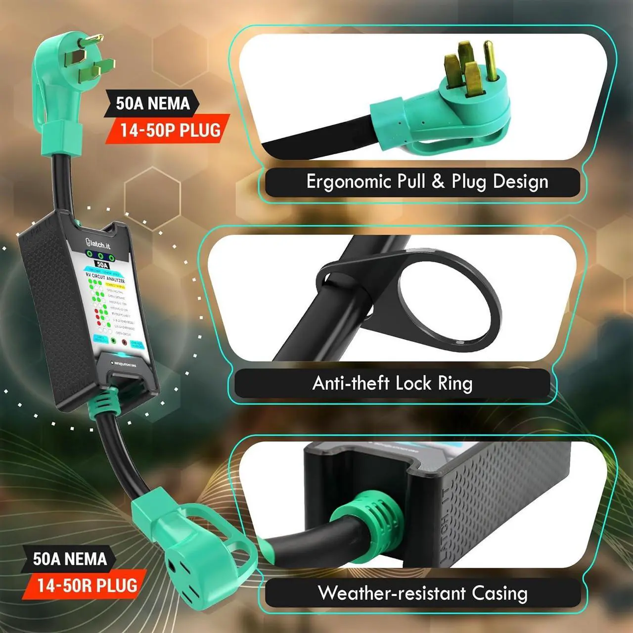 Alt view image 3 of 6 - LATCH.IT 50 Amp RV Surge Protector | RV Surge Protector 50 Amp w/ 5000J Voltage Protection | RV 50 Amp Surge Protector w/Circuit Analyzer | Prevents Damage w/Our 50 Amp Surge Protector for RV!