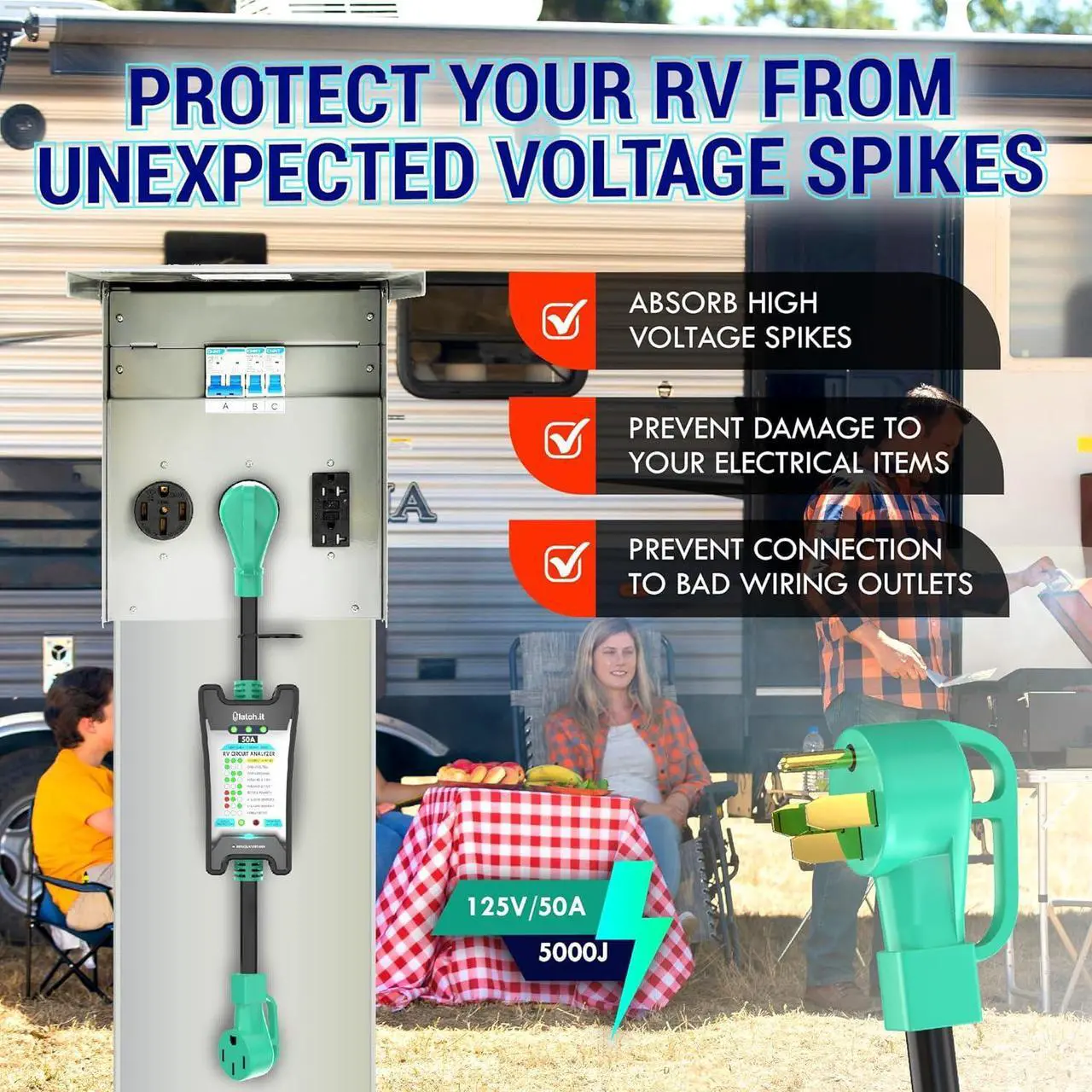 Alt view image 5 of 6 - LATCH.IT 50 Amp RV Surge Protector | RV Surge Protector 50 Amp w/ 5000J Voltage Protection | RV 50 Amp Surge Protector w/Circuit Analyzer | Prevents Damage w/Our 50 Amp Surge Protector for RV!