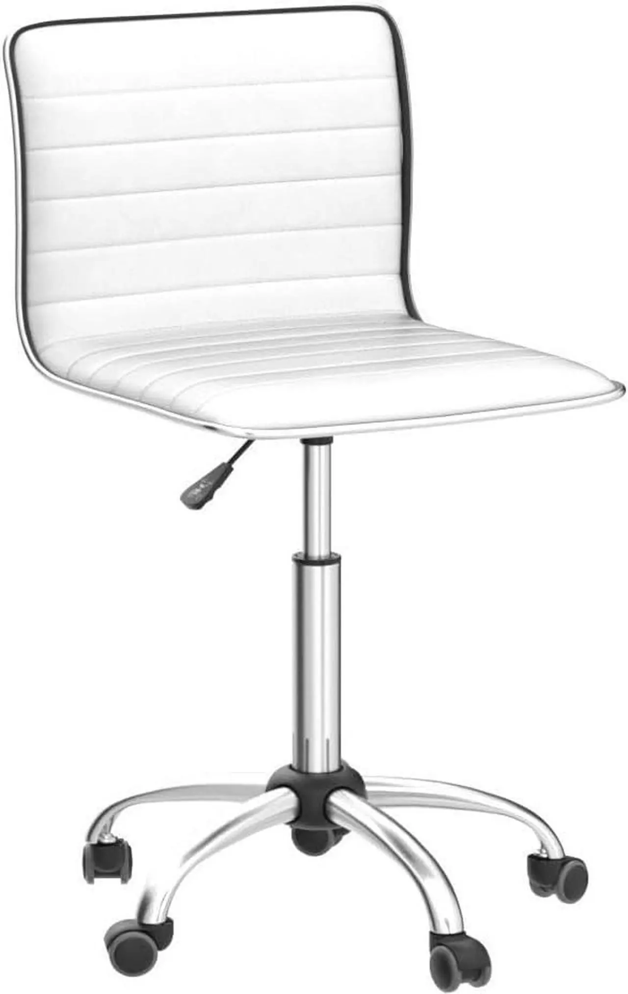 Alt view image 5 of 7 - Small Task Chair for Women, Low Back Armless PU Leather Ribbed Computer Executive Cute Desk Chair with Wheels, Rolling Vanity Makeup Chair Silla para Mujer for Makeup Room