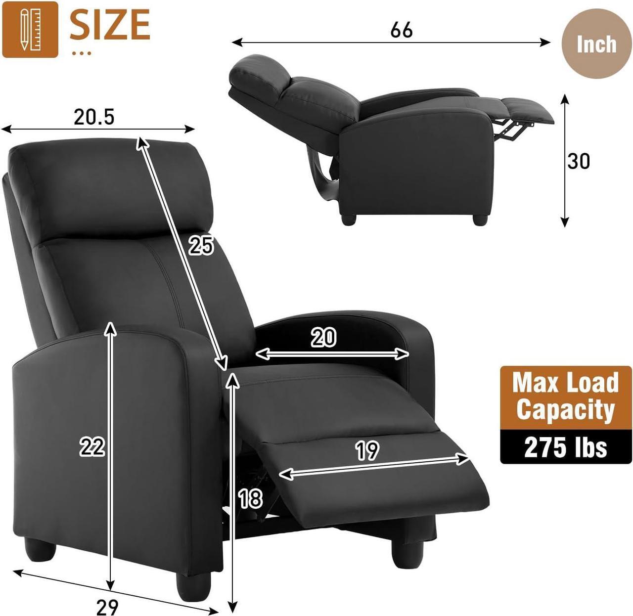 Alt view image 3 of 7 - FDW Recliner Chair Push Back Sofa Home Theater Seating with Lumbar Support and Leather Padded Seat Backrest for Living Room