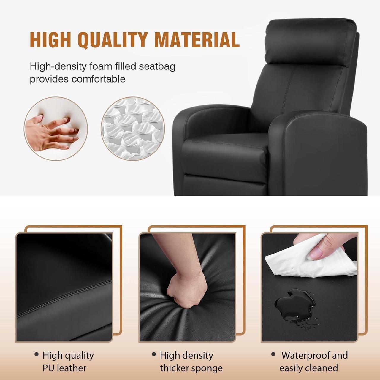 Alt view image 5 of 7 - FDW Recliner Chair Push Back Sofa Home Theater Seating with Lumbar Support and Leather Padded Seat Backrest for Living Room