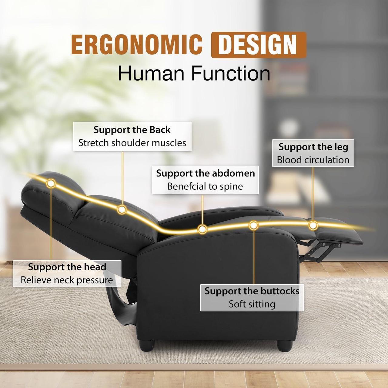 Alt view image 7 of 7 - FDW Recliner Chair Push Back Sofa Home Theater Seating with Lumbar Support and Leather Padded Seat Backrest for Living Room