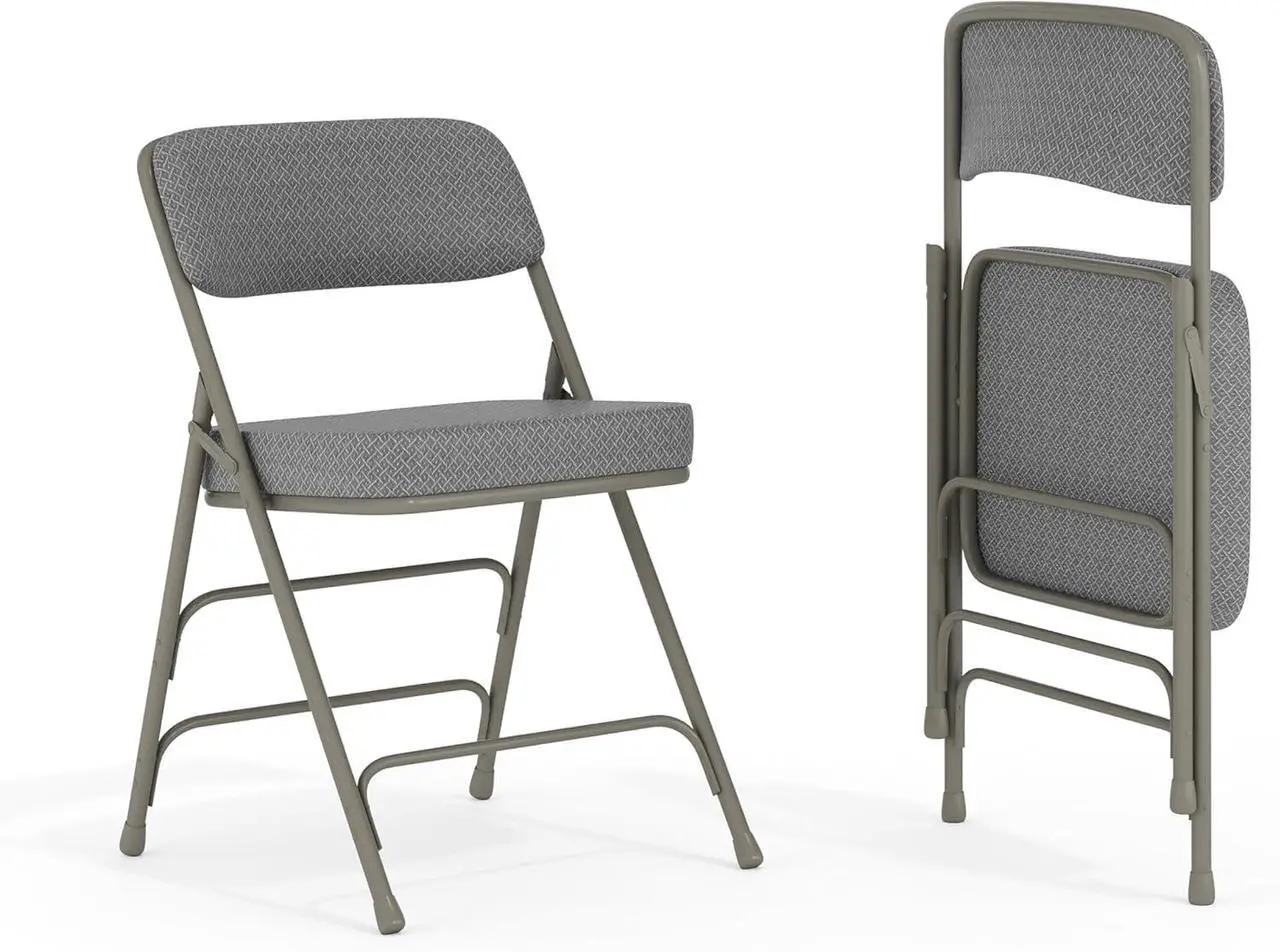 Main image of Flash Furniture Hercules Series Metal Folding Chairs with Cushioned Seats, Fabric Upholstered Event Chairs, Set of 2, Gray