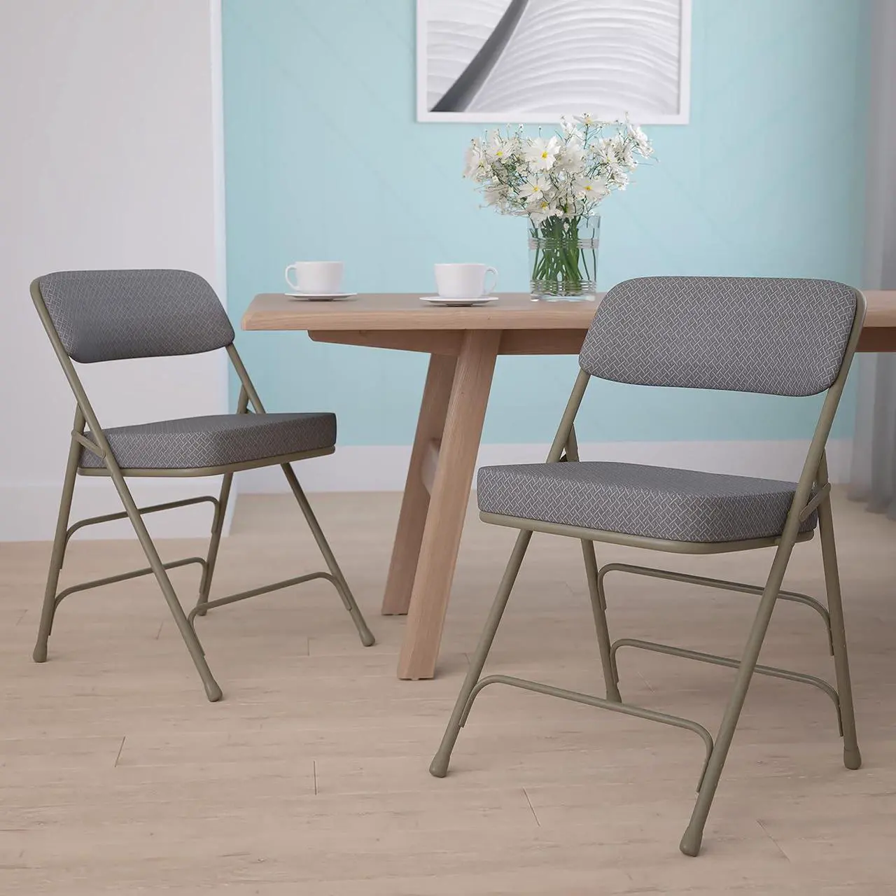 Alt view image 2 of 7 - Flash Furniture Hercules Series Metal Folding Chairs with Cushioned Seats, Fabric Upholstered Event Chairs, Set of 2, Gray
