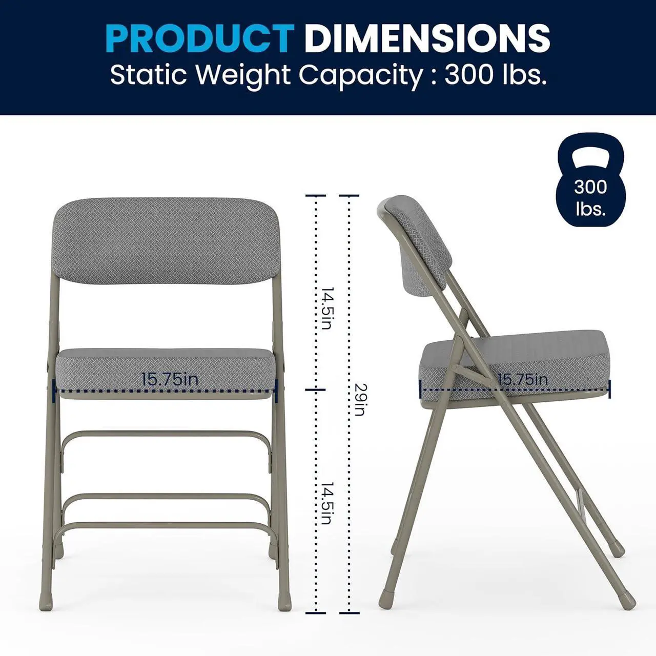 Alt view image 3 of 7 - Flash Furniture Hercules Series Metal Folding Chairs with Cushioned Seats, Fabric Upholstered Event Chairs, Set of 2, Gray
