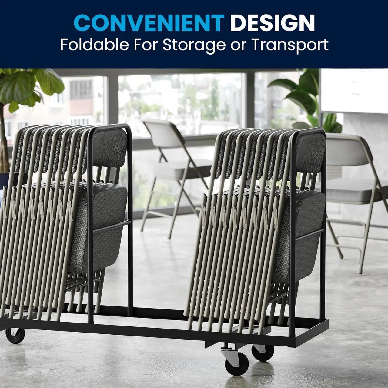 Alt view image 5 of 7 - Flash Furniture Hercules Series Metal Folding Chairs with Cushioned Seats, Fabric Upholstered Event Chairs, Set of 2, Gray