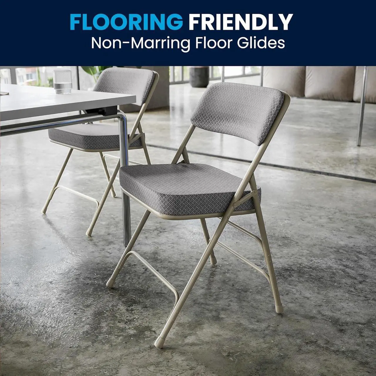 Alt view image 7 of 7 - Flash Furniture Hercules Series Metal Folding Chairs with Cushioned Seats, Fabric Upholstered Event Chairs, Set of 2, Gray
