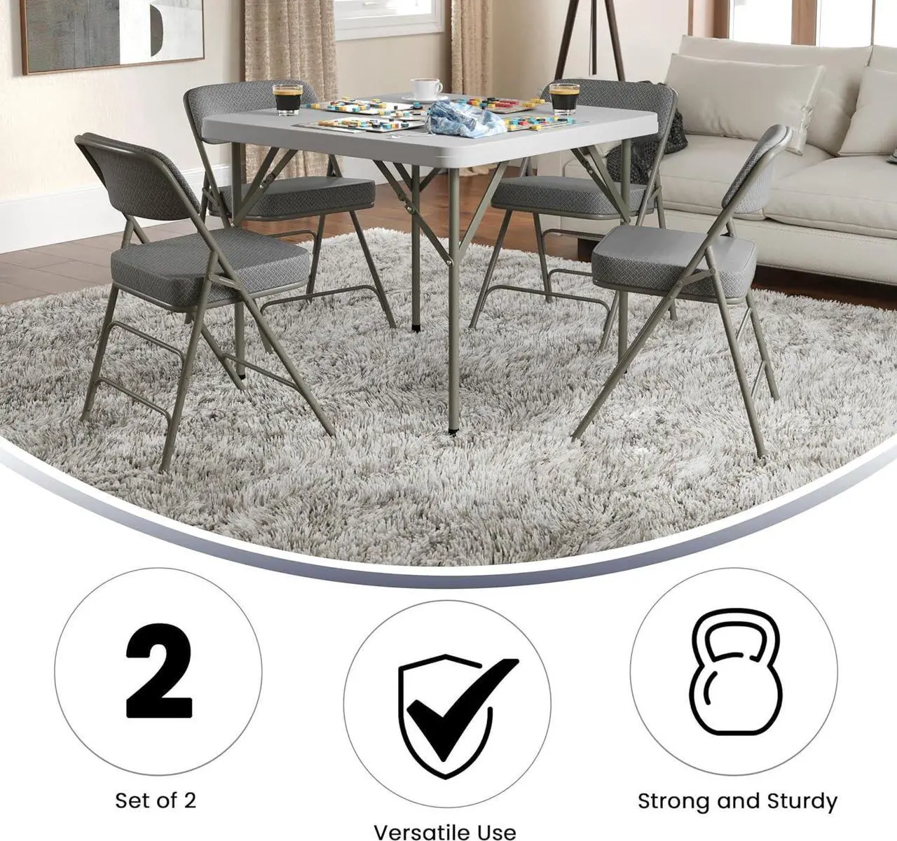 Alt view image 6 of 7 - Flash Furniture Hercules Series Metal Folding Chairs with Cushioned Seats, Fabric Upholstered Event Chairs, Set of 2, Gray