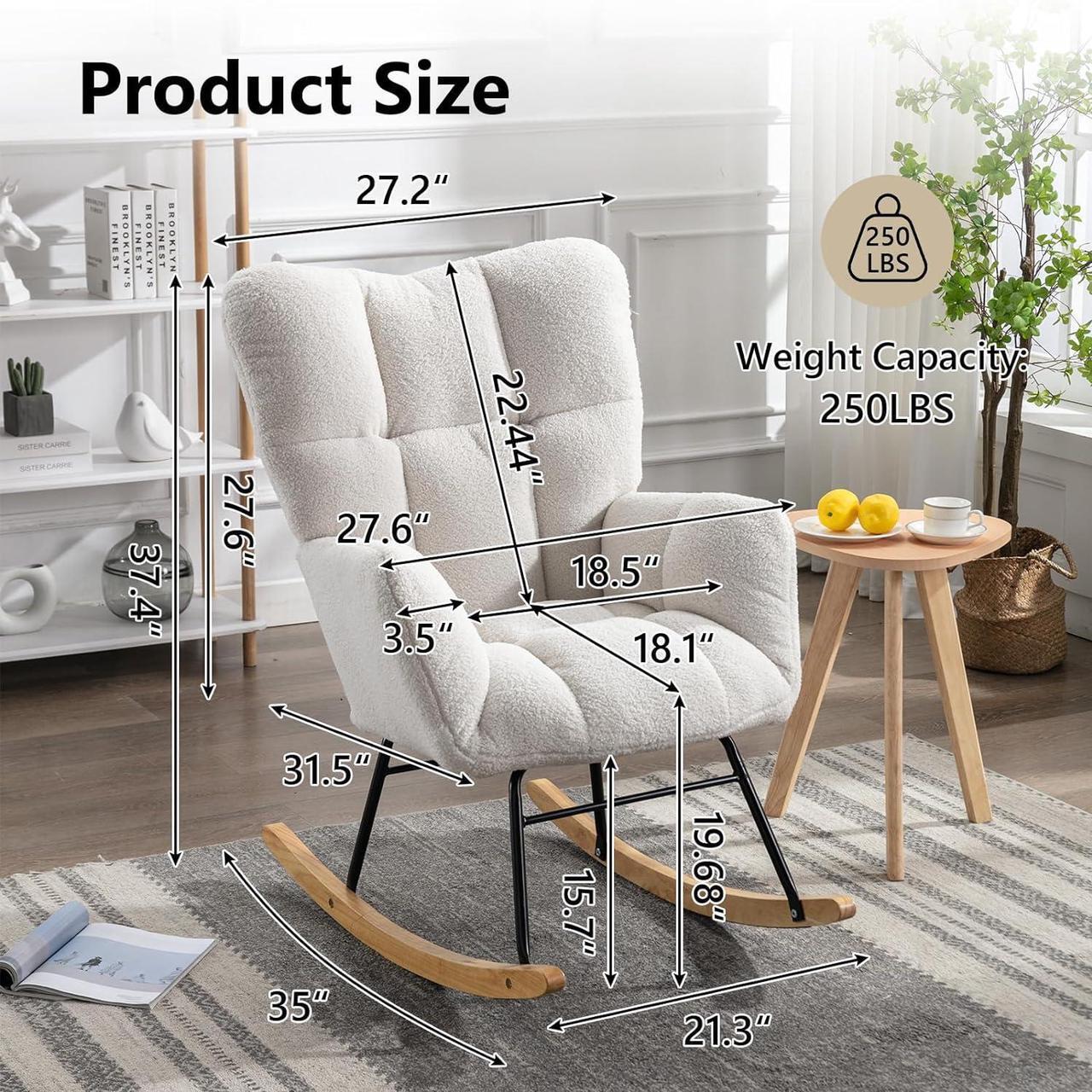 Alt view image 2 of 7 - NIOIIKIT Nursery Rocking Chair Teddy Upholstered Glider Rocker Rocking Accent Chair Padded Seat with High Backrest Armchair Comfy Side Chair for Living Room Bedroom Offices (Ivory Teddy)